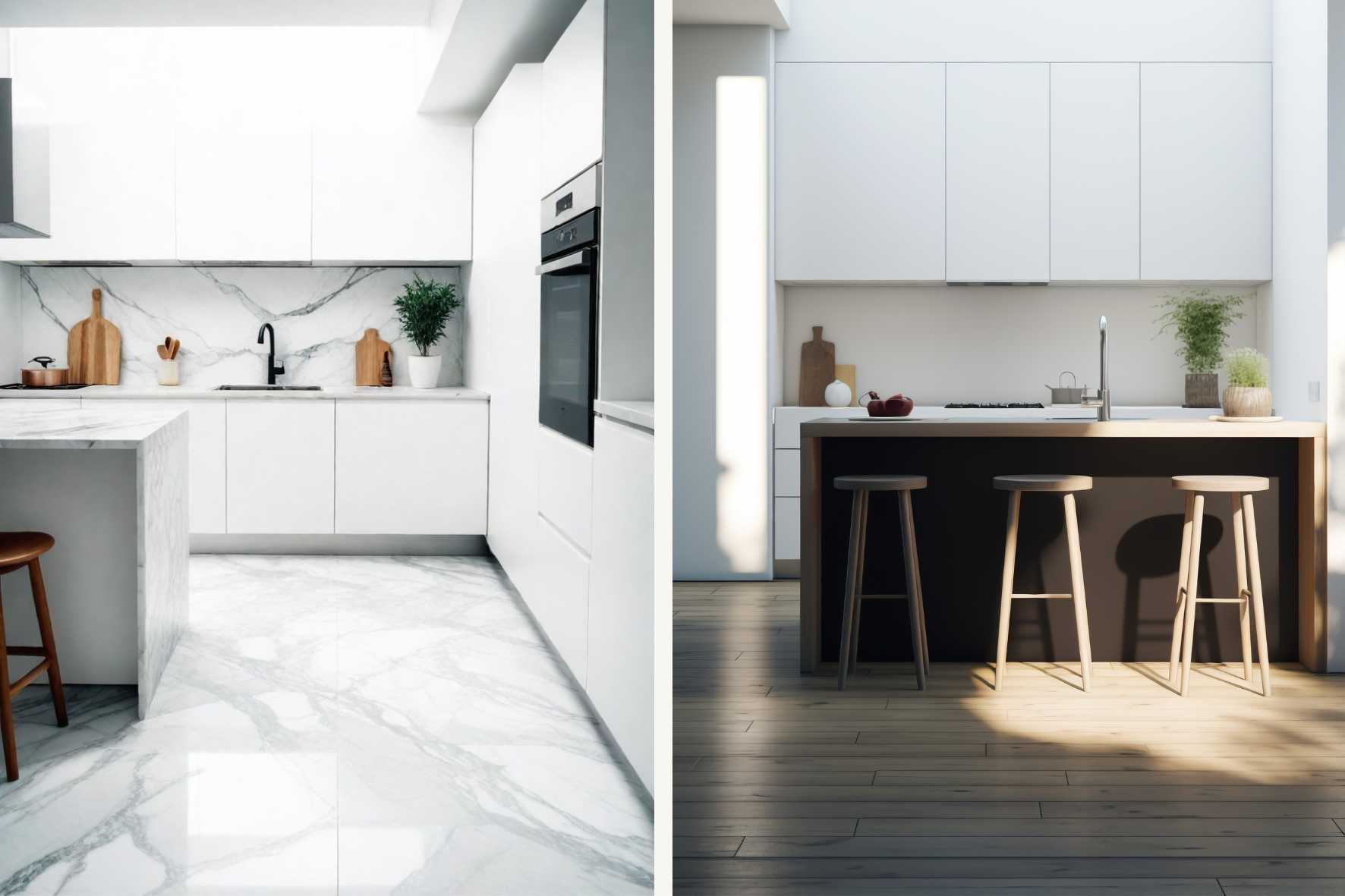 Impacto visual La importancia del suelo en el diseño de cocinas blancas - ROCASA Impacto visual La importancia del suelo en el diseño de cocinas blancas - ROCASA